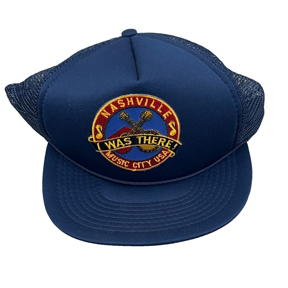 Vintage Nashville Trucker Hat Cap Snapback Blue Mesh Patch Country Music City